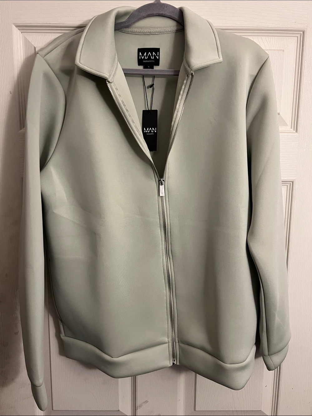Boohoo Mens Sage Green Zip Bomber Jacket
